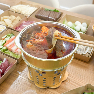 露营野餐一次性火锅锅具酒精炉子套装单人户外锡纸加厚免洗小火锅