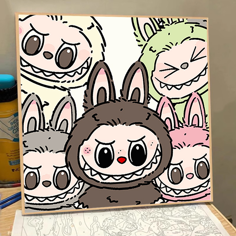 拉布布labubu数字油画手工diy填充涂色儿童卡通动漫油彩装饰画画