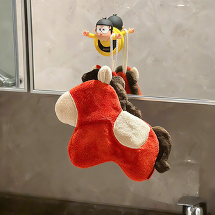 红色小马擦手巾新年挂式高颜值超强吸水加厚擦手布手帕珊瑚绒毛巾