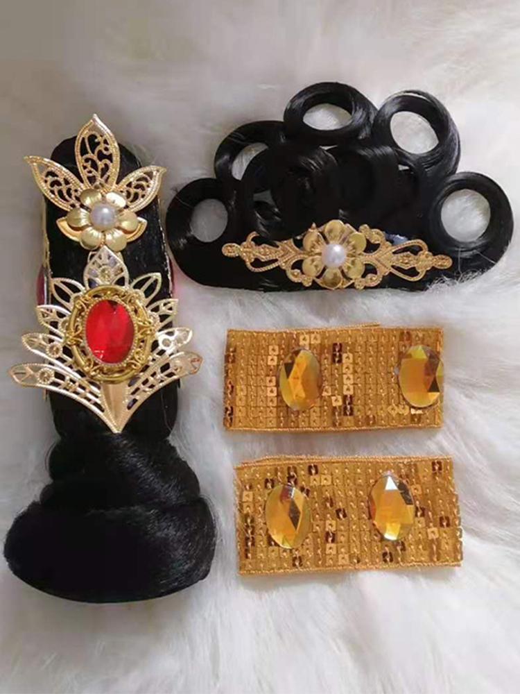 敦煌儿童演出服头饰发饰发夹复古民族舞古典飞天少儿珍珠演出镶钻