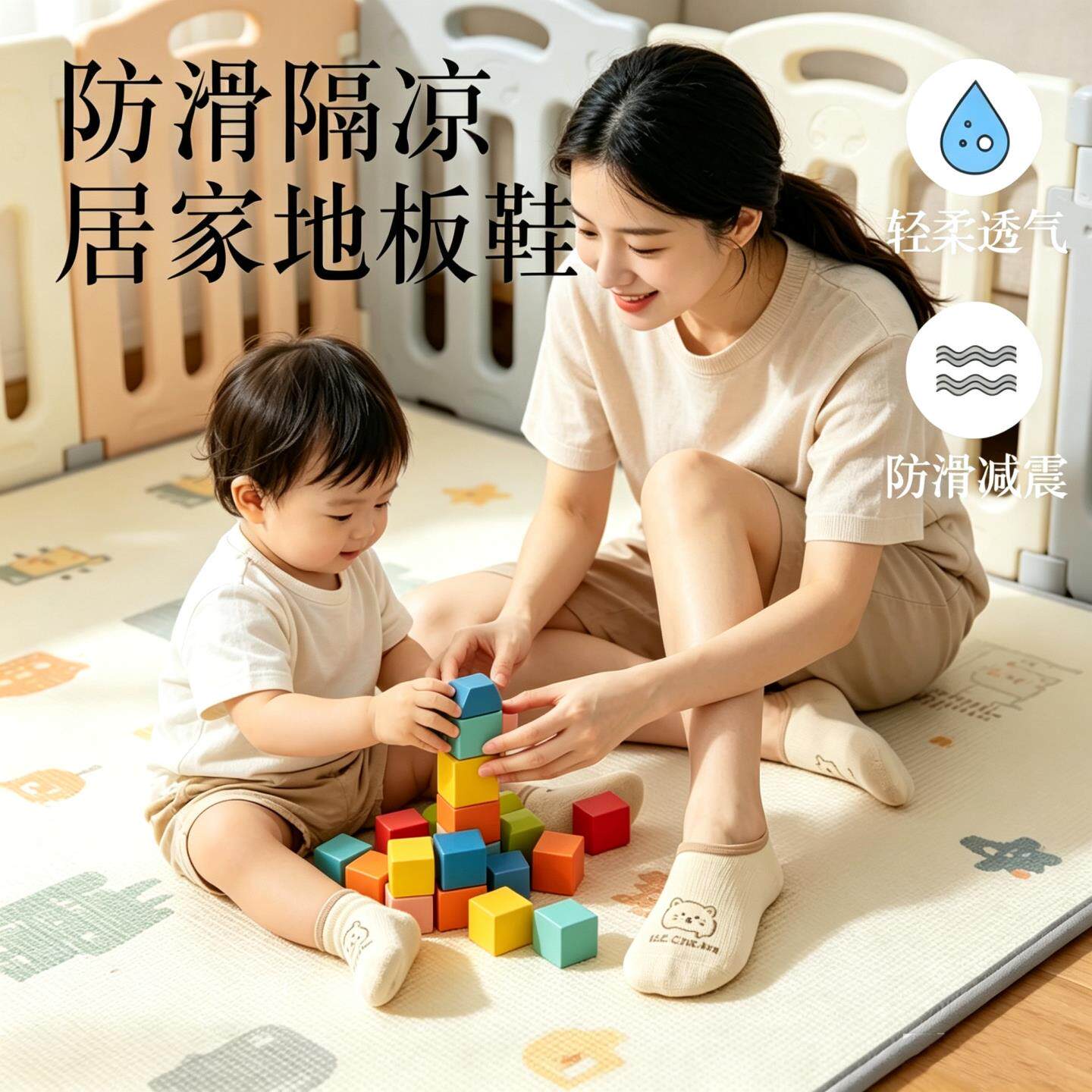 亲子鞋袜套爬爬垫专用包跟春夏全包软底地板家居爬行拖鞋家用防滑