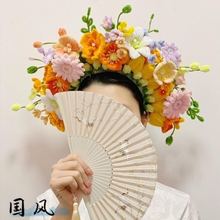 簪花头饰材料包diy扭扭棒儿童手工绒花花束送女孩礼物新中式发箍