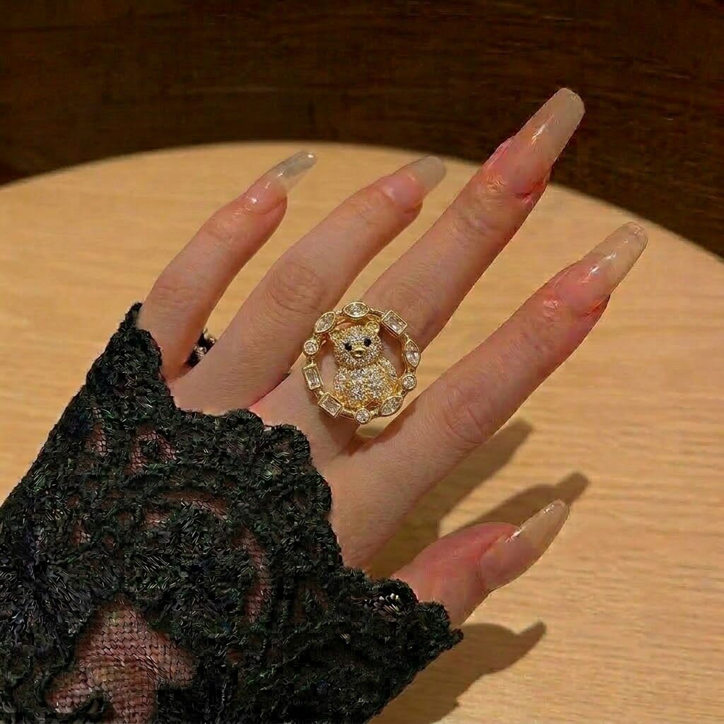 戒指女法式动物戒指转动开口戒指小众可调节食指戒欧美手饰女