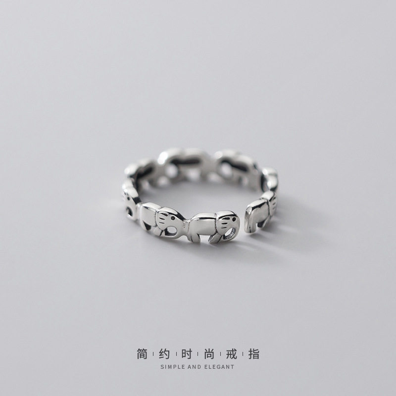 复古做旧小象戒指女简约时尚气质可爱卡通做旧指环个性潮嘻哈饰品