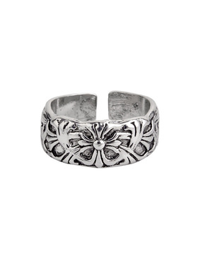 欧美潮流复古童军花十字戒指男潮高级感食指戒小众百搭不掉色指环