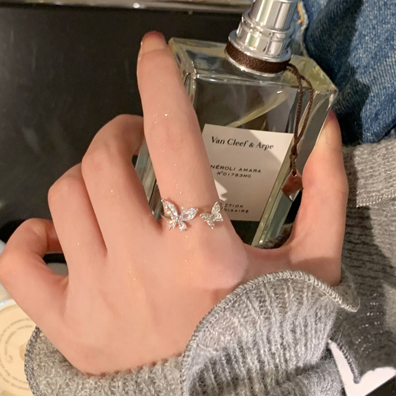 韩版超仙微镶锆石蝴蝶戒指开口个性小众轻奢高级感食指戒女时尚