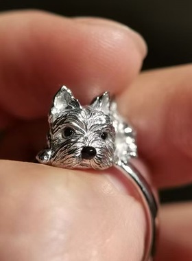 小狗乖乖可爱个性银色狗狗戒指独特小众设计精致送礼物食指戒