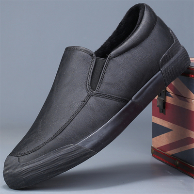 休闲皮鞋男士2025新款冬季加绒保暖棉鞋男款英伦风商务一脚蹬男鞋