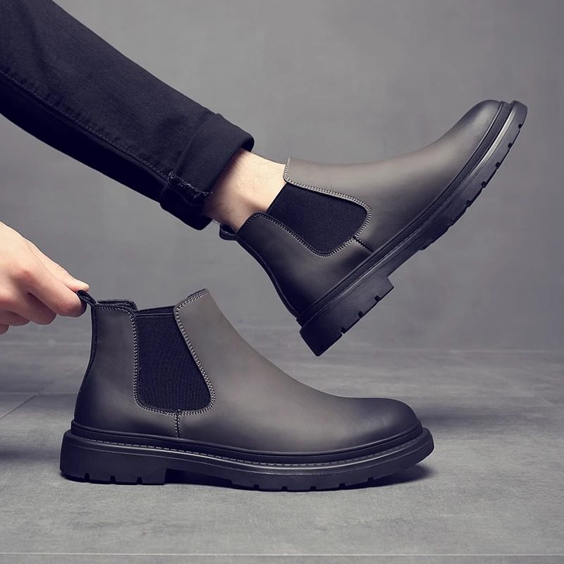 切尔西靴男士秋冬季加绒低帮英伦风高帮皮鞋马丁靴中帮男款短靴子