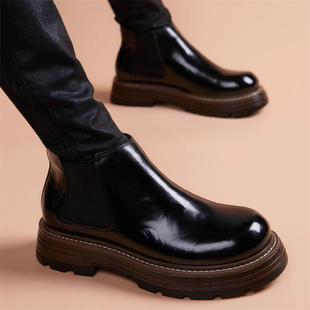 真皮马丁靴男款秋冬季厚底英伦风短靴增高工装休闲低帮切尔西靴子