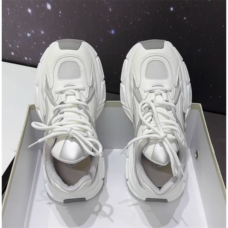 潮牌真皮老爹鞋男款夏季款网面透气休闲运动鞋男士厚底增高小白鞋