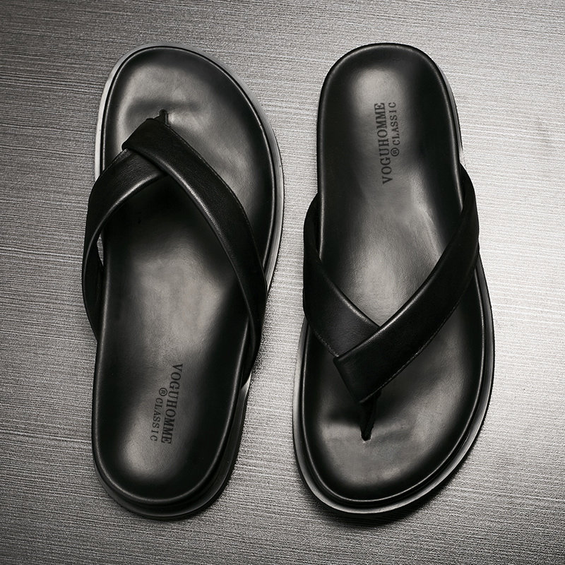 潮牌拖鞋男款夏季外穿高级感真皮凉鞋防滑耐磨休闲头层牛皮人字拖