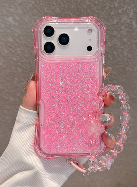 新品美腰闪粉手机壳三合一抗震设计糖果色滴胶适用iP16promax手链