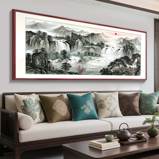2025新款聚宝盆挂画客厅背景西墙壁装饰山水风景字画办公室靠山图