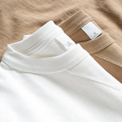 320G重磅纯棉长袖T恤男春秋宽松厚实圆领卫衣三本针纯白色打底衫