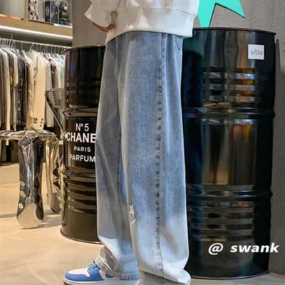 美式男款裤子高街新款潮男2024涂鸦夏季牛仔裤宽松直筒阔腿裤薄款