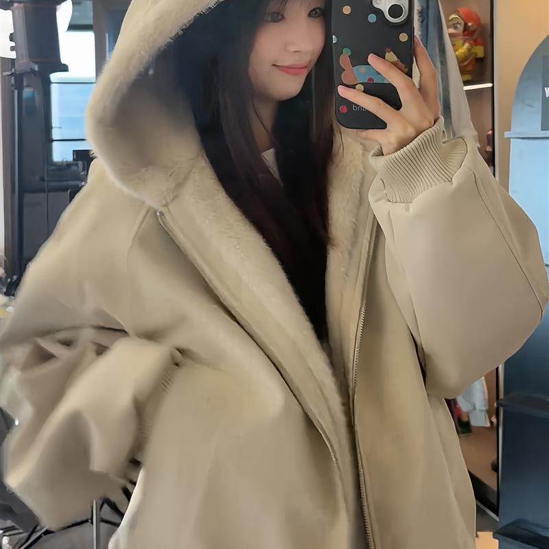 美式连帽座山雕皮衣外套棉服男女款冬季加绒加厚保暖毛领棉衣夹克