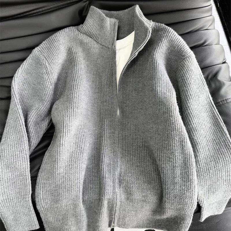 cleanfit灰色拉炼毛衣男款秋冬慵懒风加厚针织开衫外套高级感夹克