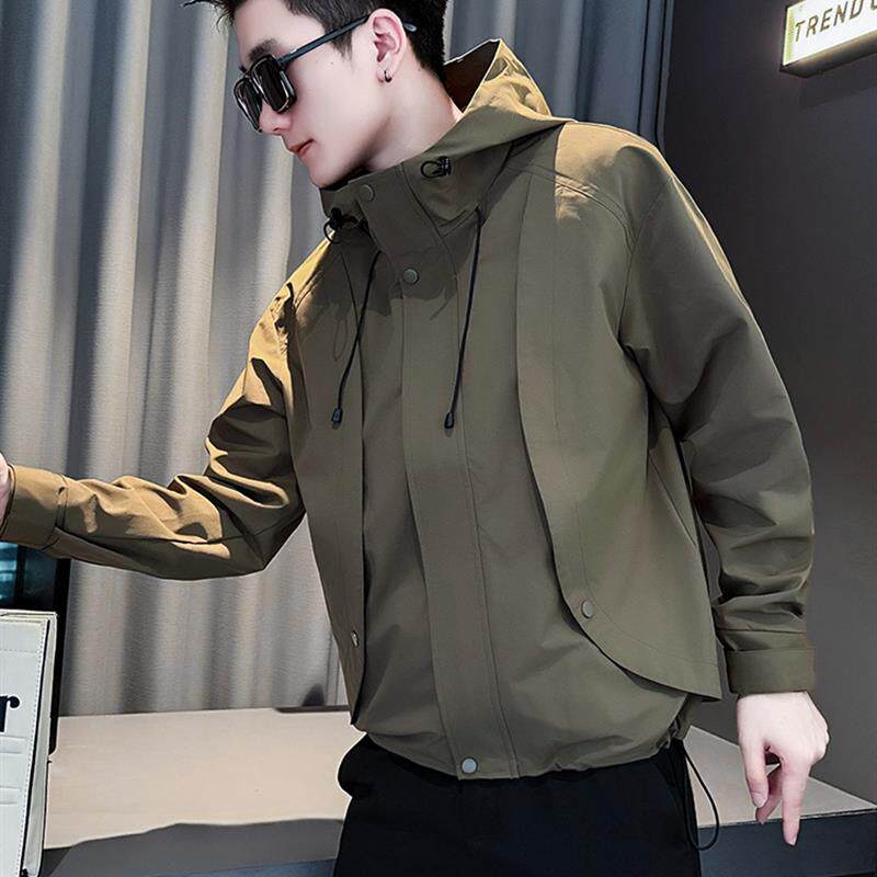 潮牌痞帅连帽工装夹克外套男秋季潮流休闲冲锋衣男款2025新款上衣