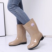 加绒棉半筒水靴女士保暖成人厨房防滑胶鞋 喆星中筒雨靴雨鞋 防水鞋