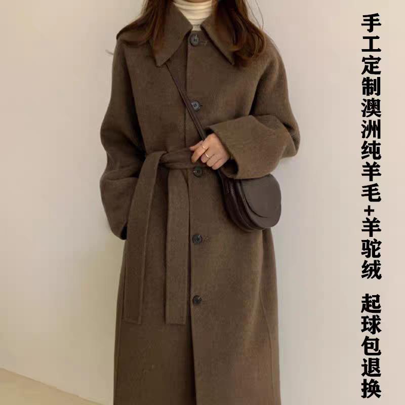 双面羊绒大衣女2025秋冬可可色娃娃领小个子中长款韩版过膝外套女
