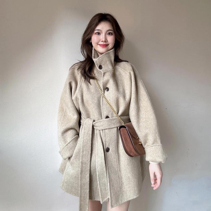 双面羊绒呢子大衣女短款小个子2024冬季新款高级感立领羊毛呢外套