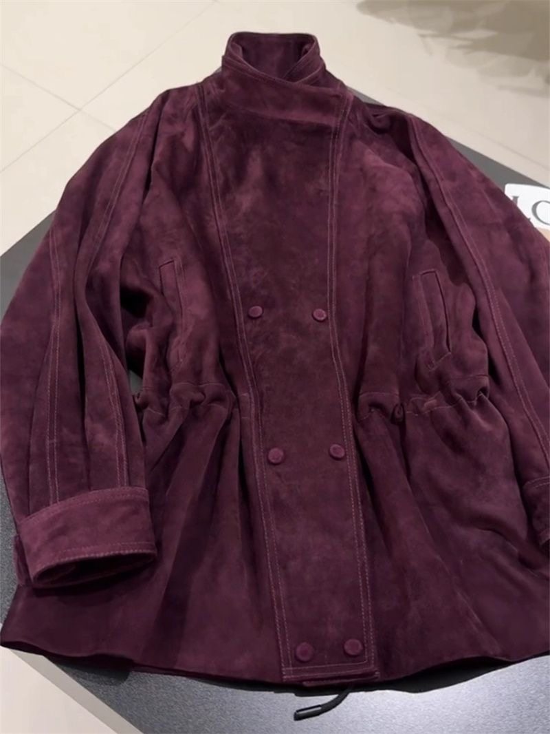 老钱风时尚立领紫色麂皮绒外套女秋冬款高级宽松洋气百搭漂亮外套