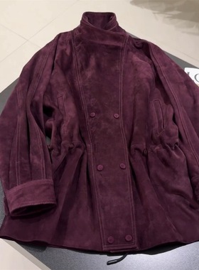 老钱风时尚立领紫色麂皮绒外套女秋冬款高级宽松洋气百搭漂亮外套