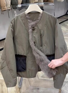 韩系绿色显瘦棉服派克服外套女2025冬季小个子独特漂亮保暖棉袄潮