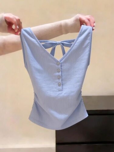 法式甜美蝴蝶结V领绑带无袖背心女2026夏季新款气质显瘦小众上衣