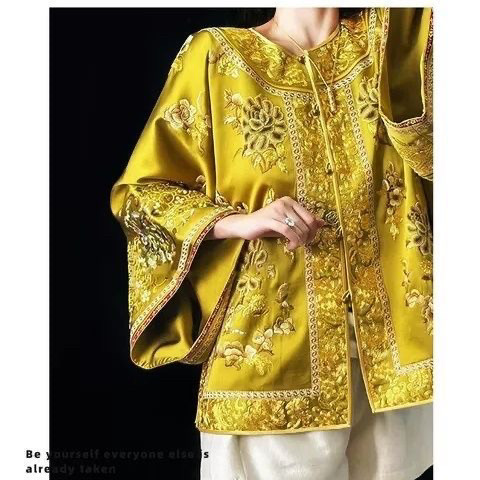 【金枝玉叶】新中式复古重工刺绣金色国风外套女春秋新款宋锦上衣