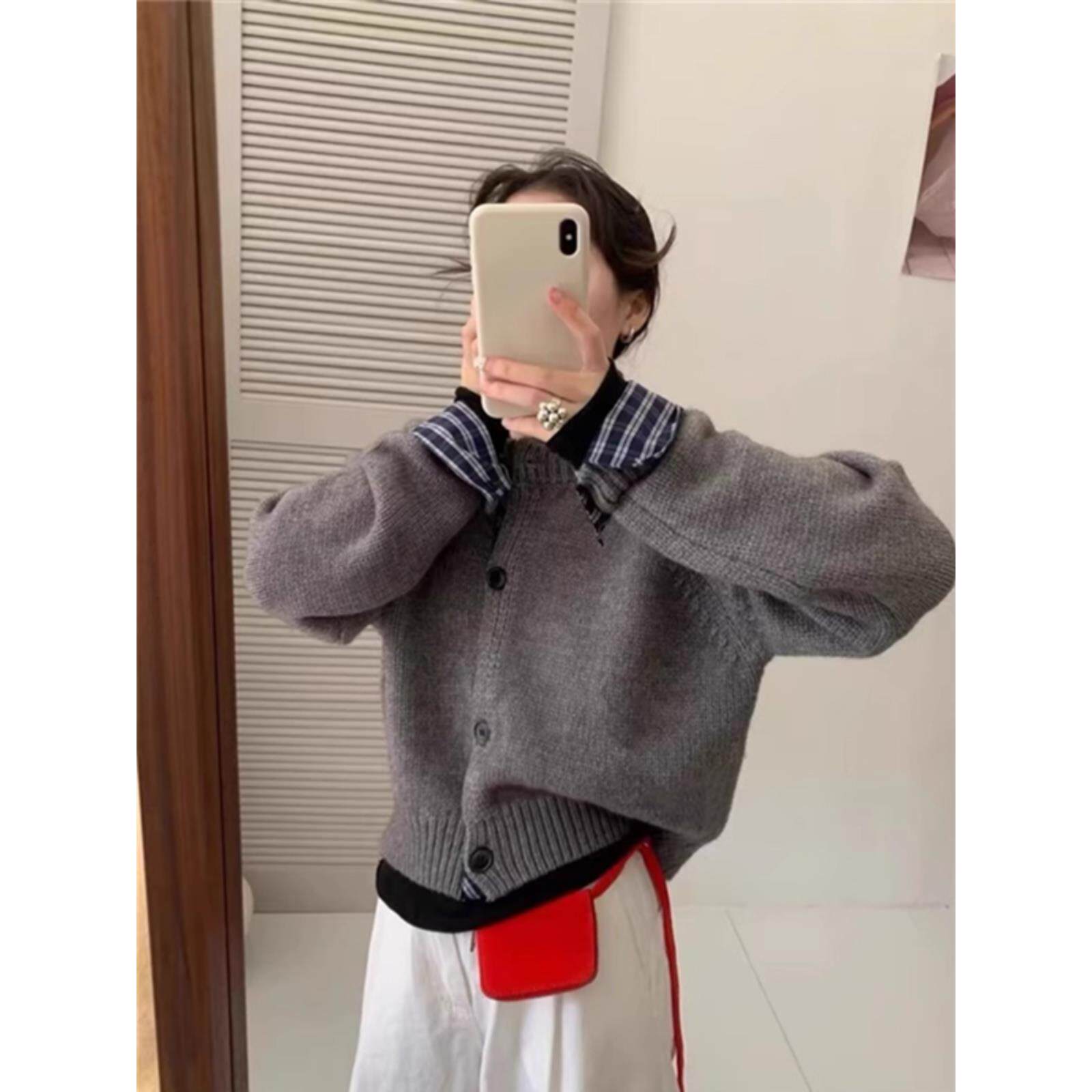 MONLOUVE韩系穿搭高级感白色针织开衫外套女秋冬洋气外穿加厚软糯