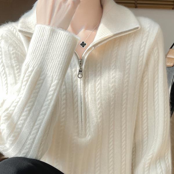 MONLOUVE衫女士半半开领拉链麻花针织打底毛衣秋冬季时尚洋气加厚