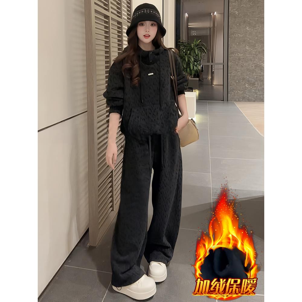 MONLOUVE小个子宽松卫衣阔腿裤两件套女2025冬装新款今年流行慵懒