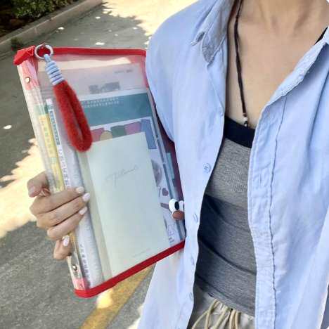 便携文件袋大容量拉链式防水A4透明文件夹试卷收纳高颜值学生开学