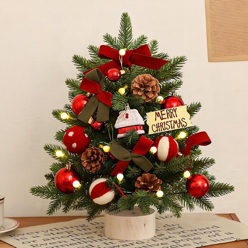 家用迷你小圣诞树桌面布置圣诞节客厅ins风仿真diy装饰品带灯摆件