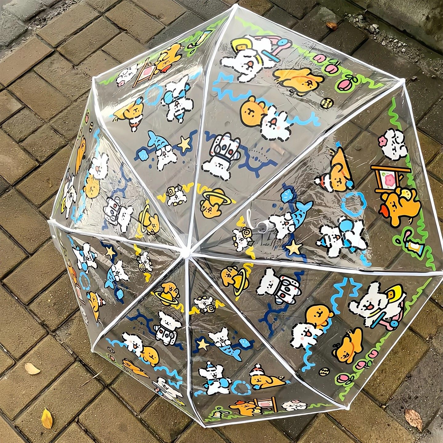 可爱小狗透明雨伞ins学生女卡通高颜值自动手动长柄折叠三折加厚