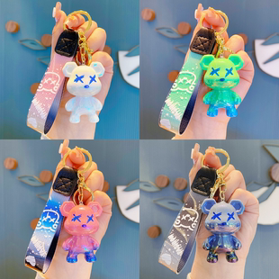 创意卡通炫彩小熊钥匙扣可爱学生书包挂饰男女情侣锁匙扣挂件礼物