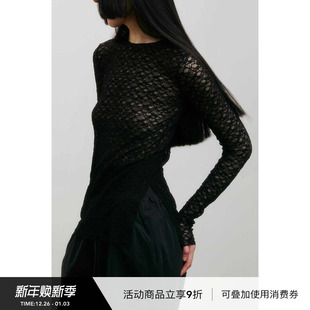 短上衣女 小众设计感长袖 VINZOO 原创高阶弹力蕾丝侧开叉打底衫