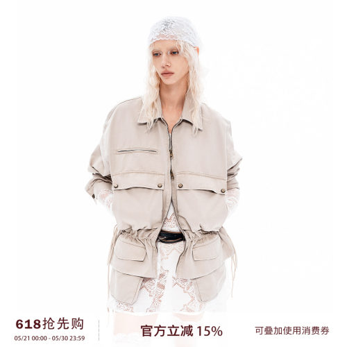 VINZOO浅卡其水洗复古工装夹克