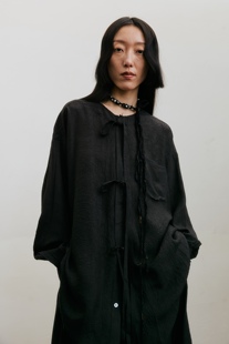 蕾丝双层空气裙裤 衬衫 女 原创黑色绑带褶皱宽松长袖 VINZOO