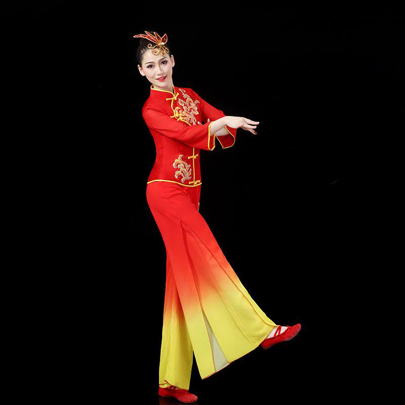 秧歌舞演出服装成人女新款中老年人广场舞腰鼓表演套装扇子舞蹈服