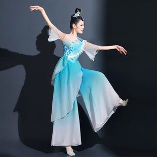 古典舞演出服女飘逸中国风梦蝶飞舞套装 蓝色十八焕蝶秧歌舞蹈服装