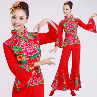 东北花布村姑新款衣服广场二人转演出服套装喜庆腰鼓舞蹈民族秧歌