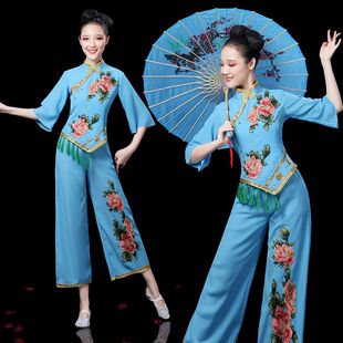 2025新款秧歌服舞蹈中老年广场套装民族扇子舞扇子表演服装演出服