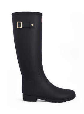 HUNTER女Refined防水雨靴时尚哑光金色扣轻奢精致高筒长靴