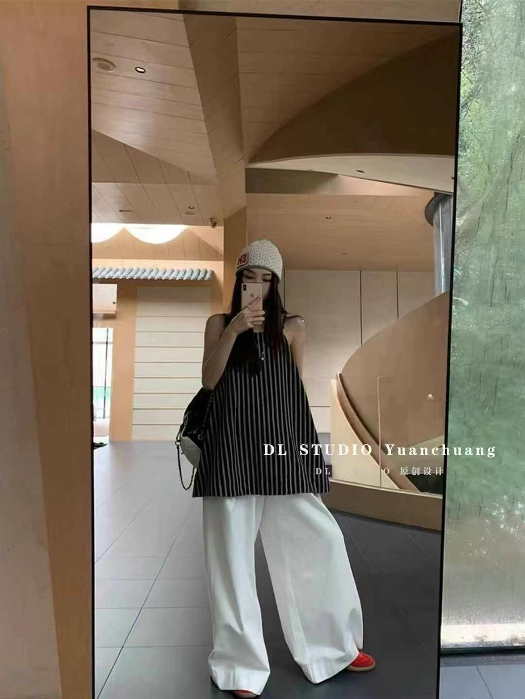 DL2025设计感小众法式条纹吊带背心+裤子气质减龄百搭显瘦两件套