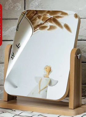 梳妆台大镜子化妆复古桌面木制台式梳妆镜大号家用学生网红少女心