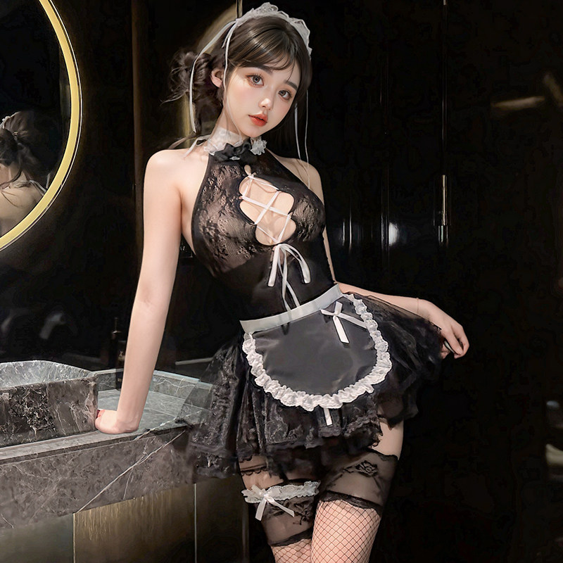 圣芭拉性感柔纱纯欲透视诱惑挂脖连体衣仙女蓬蓬裙制服