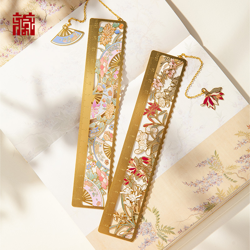 广东省博物馆百花图卷系列尺子金属直尺书签尺文具创意尺子礼品